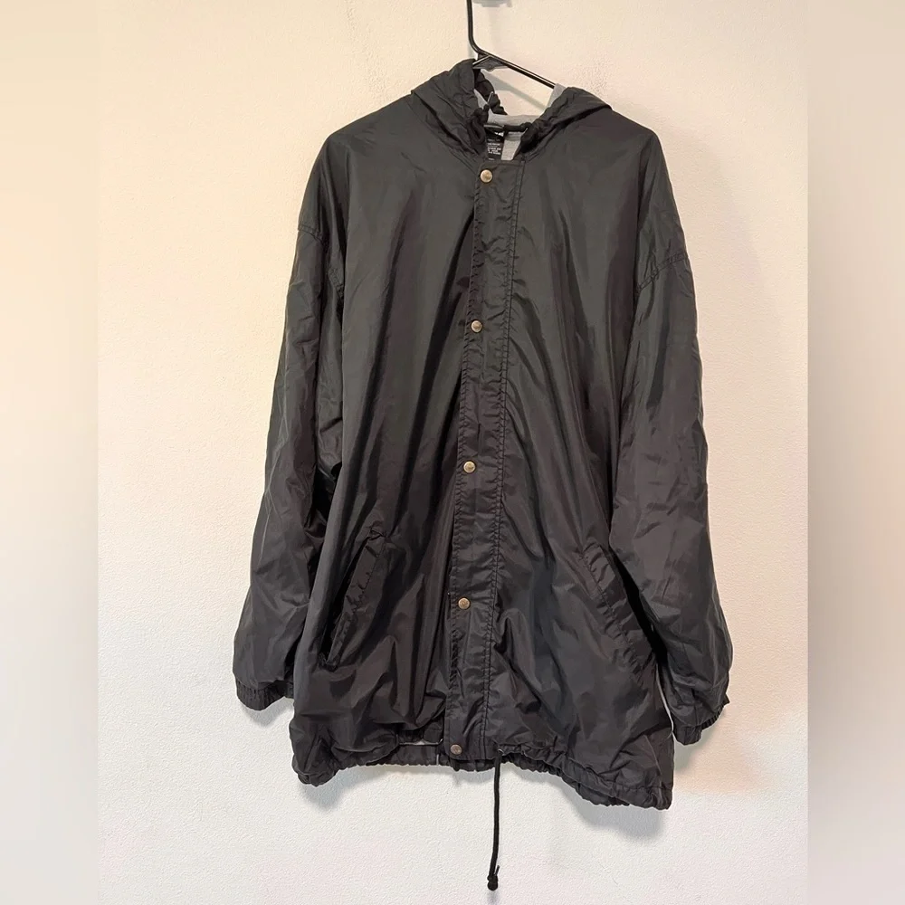 Adidas Black White Three Striped Button Zipper Front Water Resistant Jacket L